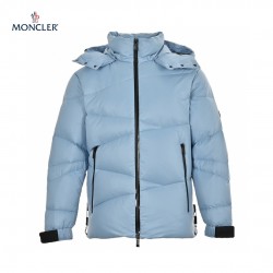 Salg 23FW Moncler Herre Hoodie Lange Ermer Short Dunjakker Og Strøk Blue Coat 