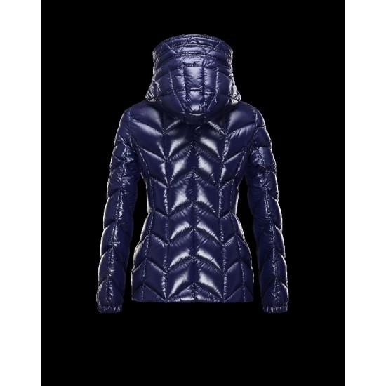 Moncler BADETE Turtleneck Fixed Hood Dark Blå Vinterjakke Nylon/Polyamide Dame 41464877MX