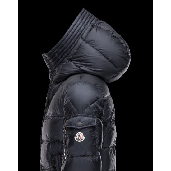 Moncler BASILE Turtleneck Fixed Hood Dark Blå Vinterjakke Polyamide Herre 41457019XO