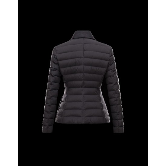 Moncler BRIERE Classic Neckline Broadcloth Collar Svart OverDunjakke Techno Fabric Dame 41457362EI