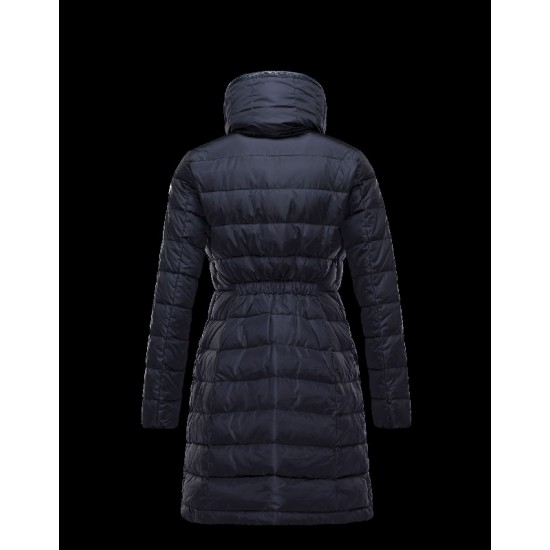 Moncler FLAMME Inner Hood Turtleneck Dark Blå Dunjakke Nylon Dame 41381023JX