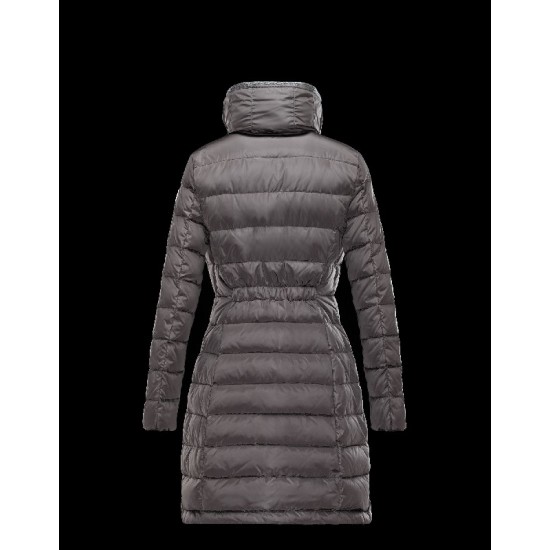 Moncler FLAMME Inner Hood Turtleneck Steel Grå Dunjakke Nylon Dame 41381023UH