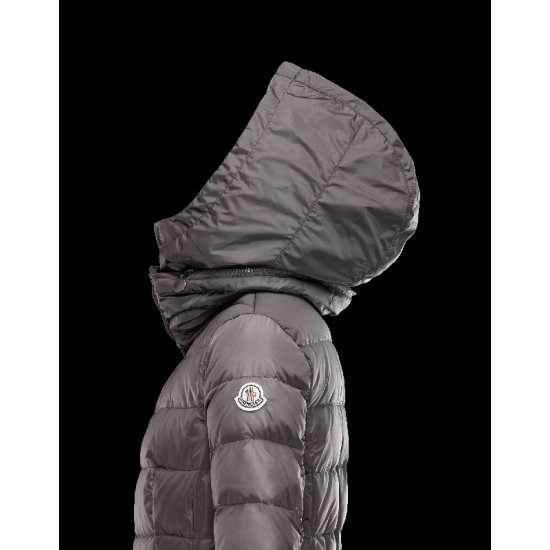 Moncler FLAMME Inner Hood Turtleneck Steel Grå Dunjakke Nylon Dame 41381023UH