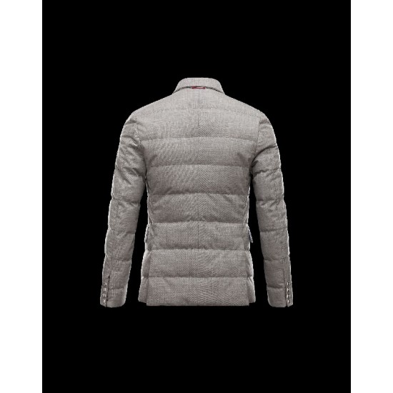 Moncler GAMME BLEU Classic Neckline Light Grå OverDunjakke Laminated Wool Herre 41459919GC