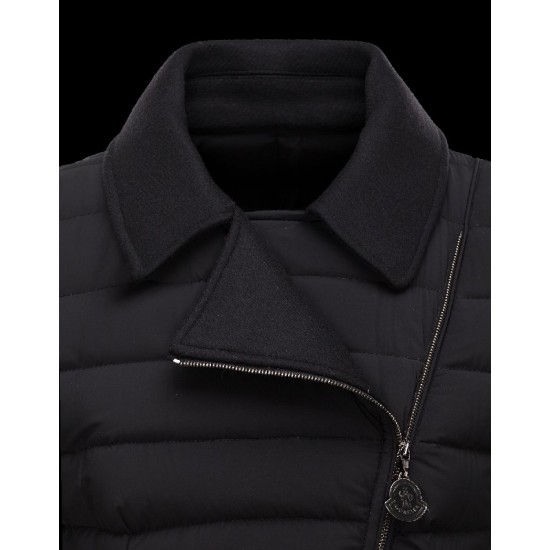 Moncler NOUES Classic Neckline Broadcloth Collar Svart Dunjakke Techno Fabric Dame 41457415FM