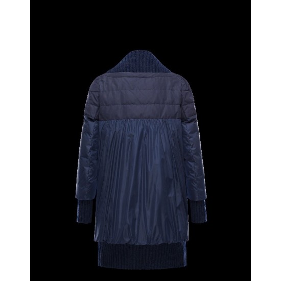 Moncler SANCES Rib Knit Collar Turtleneck Dark Blå Dunjakke Nylon/Polyester Dame 41477823MH