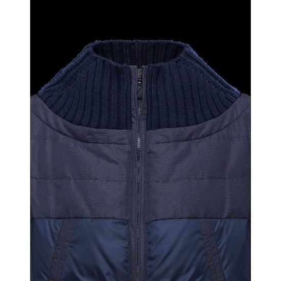 Moncler SANCES Rib Knit Collar Turtleneck Dark Blå Dunjakke Nylon/Polyester Dame 41477823MH