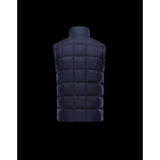 Moncler TENAY Turtleneck Dark Blå WaistDunjakke Wool Flannel Herre 41456745SC