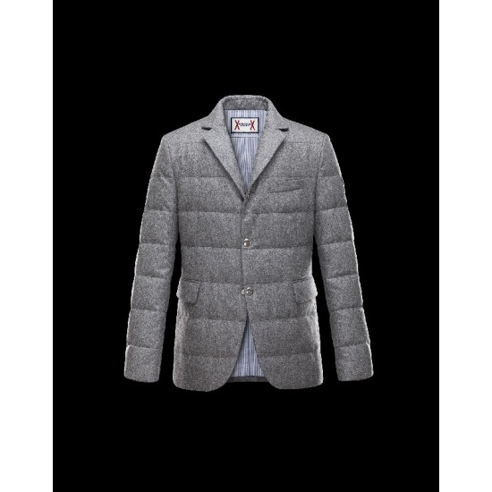 Moncler GAMME BLEU Lapel Collar Lightweight Grå OverDunjakke Wool/Cotton Herre 41459915LQ