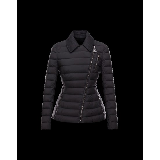 Moncler BRIERE Classic Neckline Broadcloth Collar Svart OverDunjakke Techno Fabric Dame 41457362EI