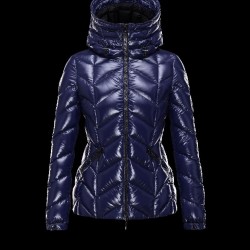 Moncler BADETE Turtleneck Fixed Hood Dark Blå Vinterjakke Nylon/Polyamide Dame 41464877MX