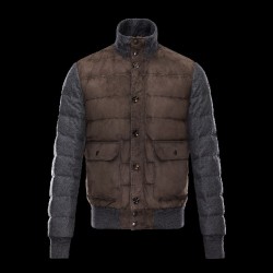 Moncler BRANDON Ultralight Turtleneck Grå Vinterjakke Wool/Leather Herre 41464934IQ