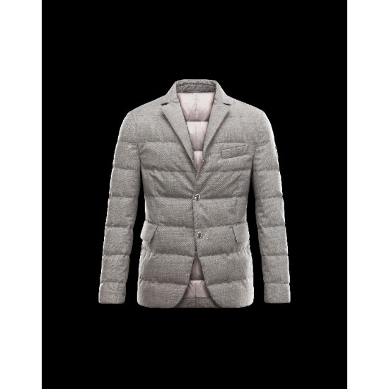 Moncler GAMME BLEU Classic Neckline Light Grå OverDunjakke Laminated Wool Herre 41459919GC